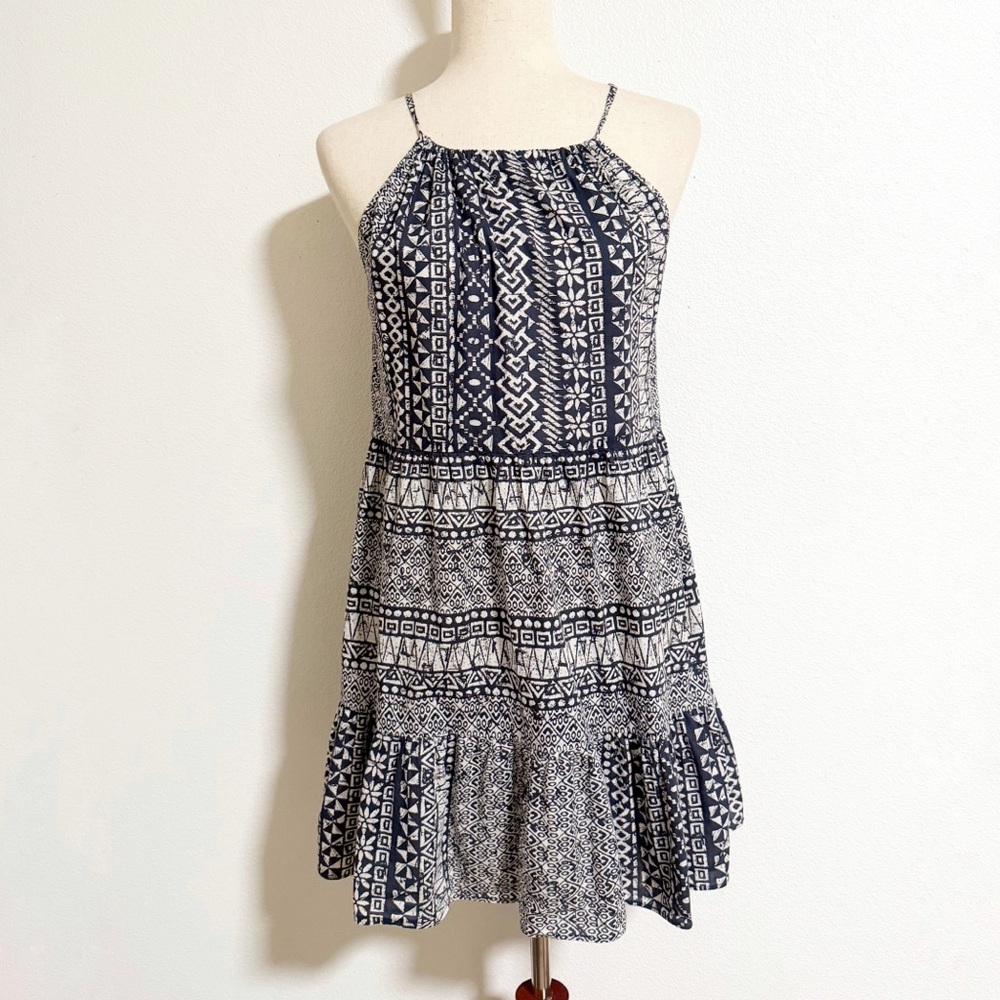 Loft Coastal Swing Geometric Print Tiered Mini Dress